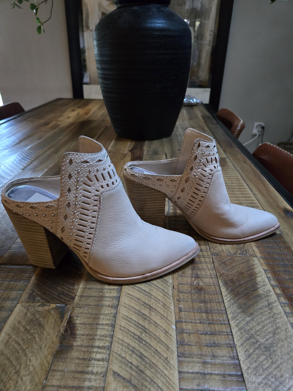 Dolce Vita Women’s Cutout Mule Booties in Cream Suede